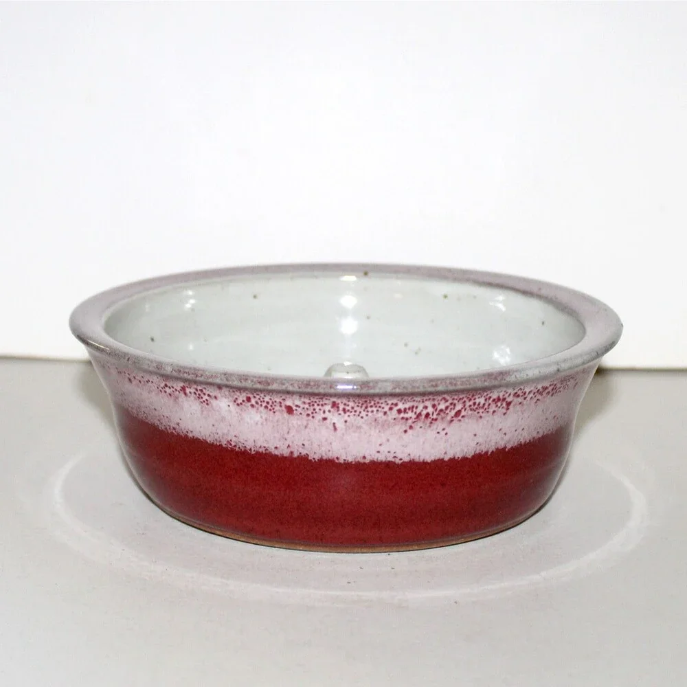 Alewine Pottery TN US Apple Baker red pink ivory 2011 stoneware ceramic handmade